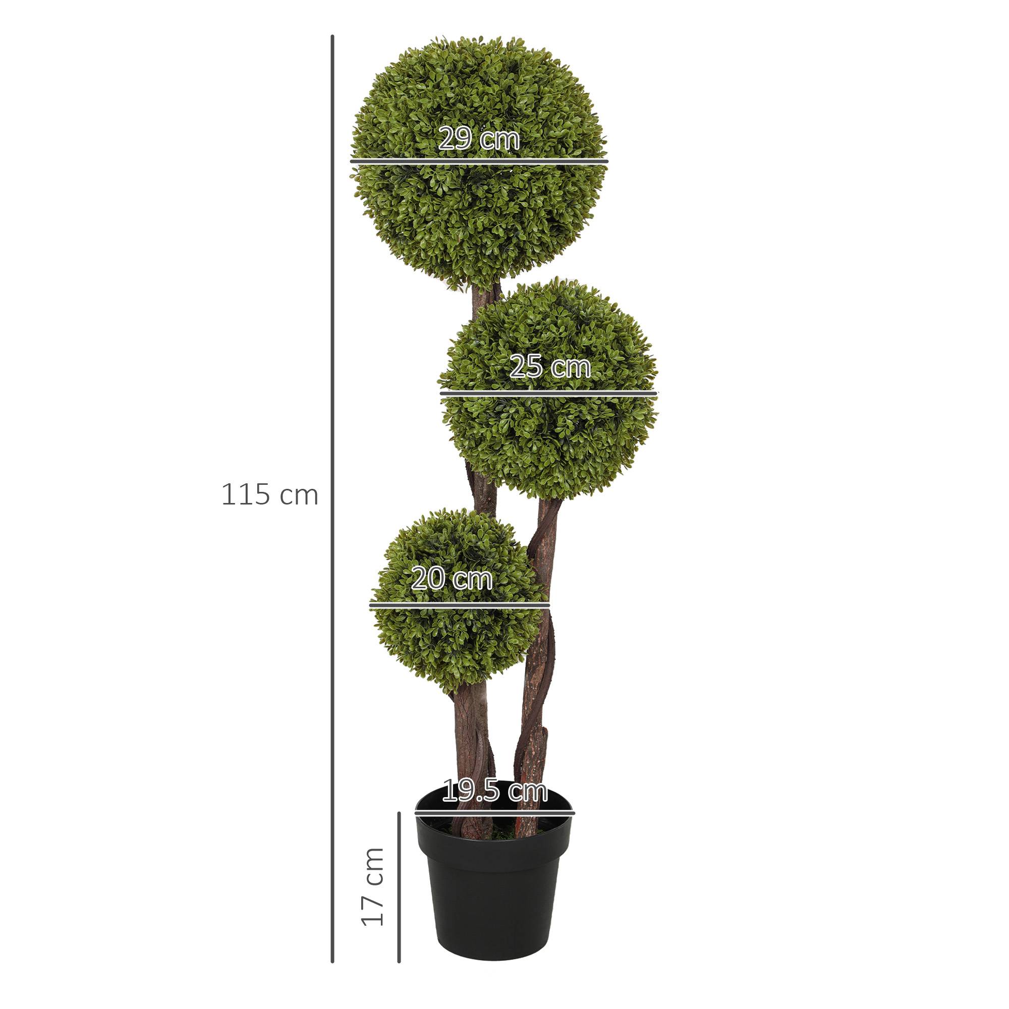 Buis Artificiel Triple Boule Plastique Intérieur Extérieur Déco 115cm Vert - ComfortXL Outdoor Living - Image 3