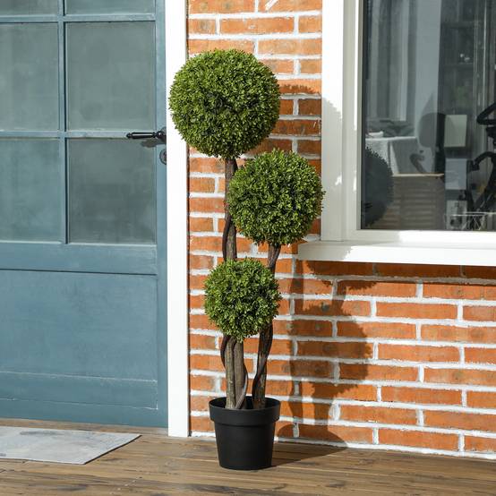 Buis Artificiel Triple Boule Plastique Intérieur Extérieur Déco 115cm Vert - ComfortXL Outdoor Living - Image 1