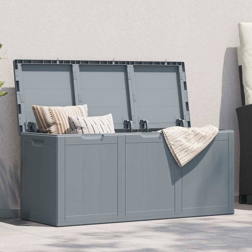 Coffre à Coussins Extérieur 270L Polypropylène Aspect Bois pour Jardin Gris 118.5x44.5x51 cm – ComfortXL Outdoor Living - Image 1