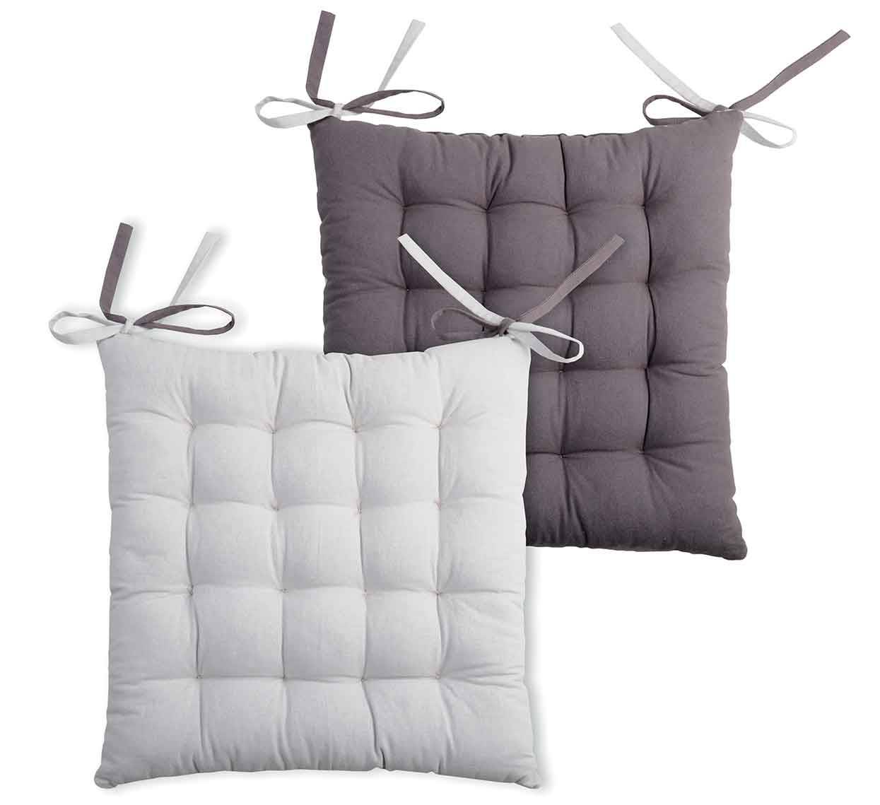 Lovely Casa - Galette de chaise bicolore - LOVELY CASA - Coton - Gris Perle - Image 2