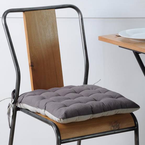 Lovely Casa - Galette de chaise bicolore - LOVELY CASA - Coton - Gris Perle - Image 4