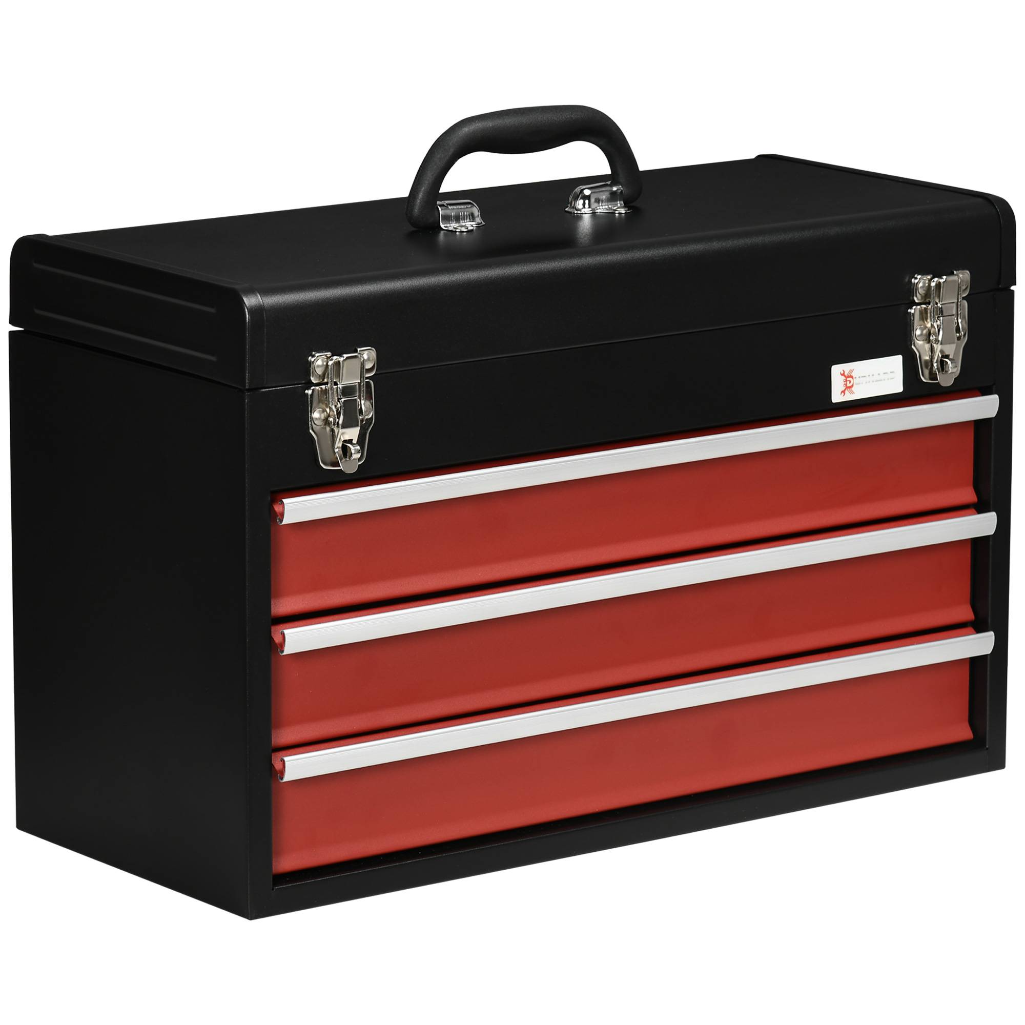 Sans Marque - Mallette à outils, boîte à outils, 3 tiroirs, verrouillable, boîtier en acier, noir+rouge, 51 x 22 x 32 cm - Image 1