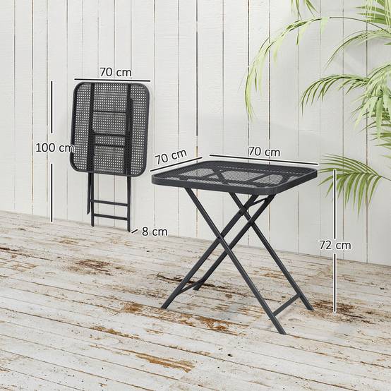 Table de jardin pliante 70 x 70 cm, table de balcon résistante aux intempéries, table pliante carrée avec découpes, noire - Image 3