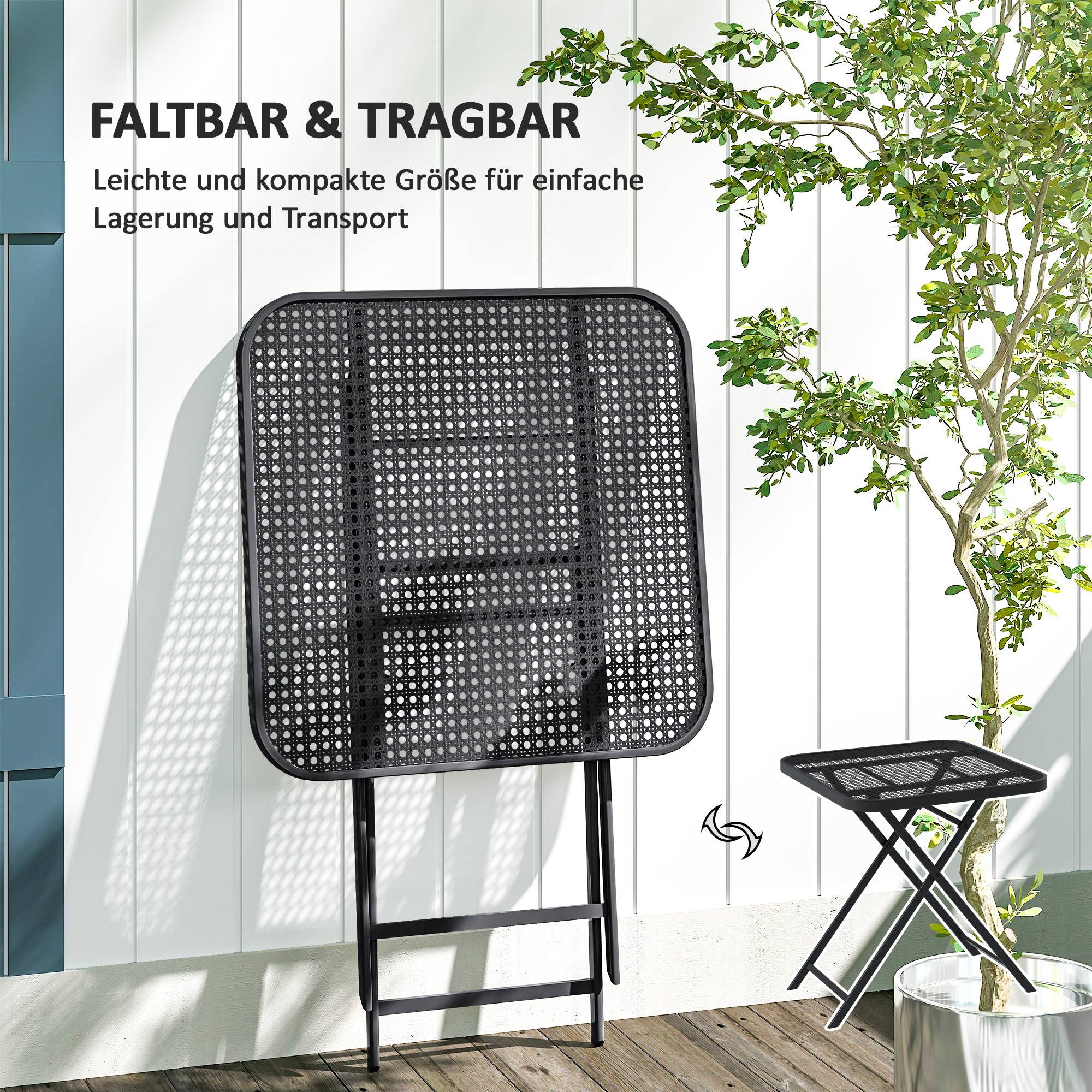Table de jardin pliante 70 x 70 cm, table de balcon résistante aux intempéries, table pliante carrée avec découpes, noire - Image 5