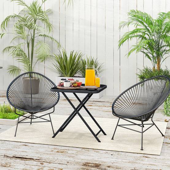 Table de jardin pliante 70 x 70 cm, table de balcon résistante aux intempéries, table pliante carrée avec découpes, noire - Image 2