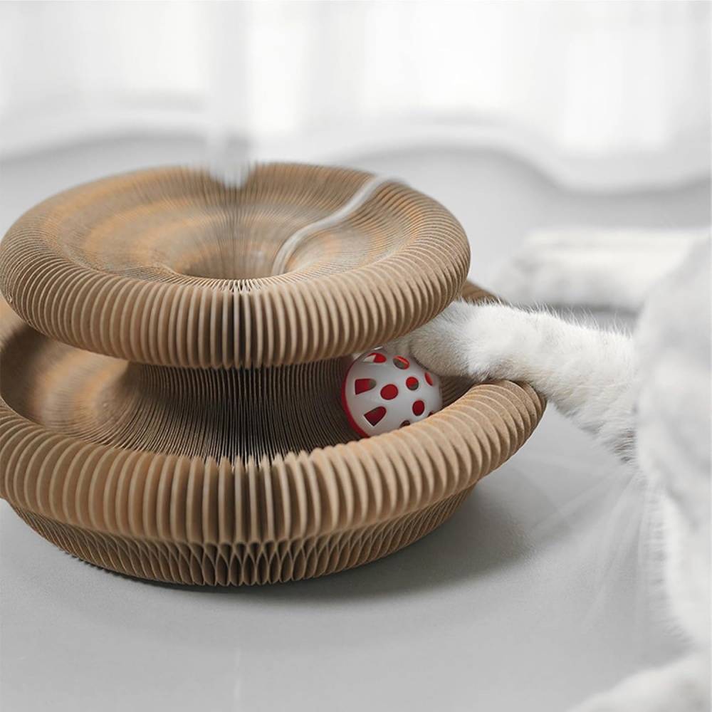 Jouet Griffoir pour Chat - Accordéon Pliable + Balle Interactive - Carton Recyclé Ultra-Résistant - Living123 - Image 4