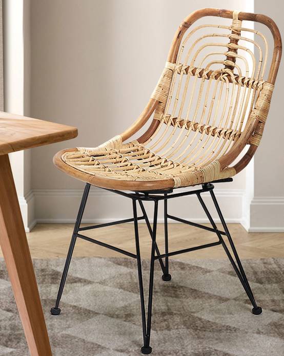 Villa- Lot de 4 chaises en rotin naturel et pied métal - UNIQKA - Imagen 2