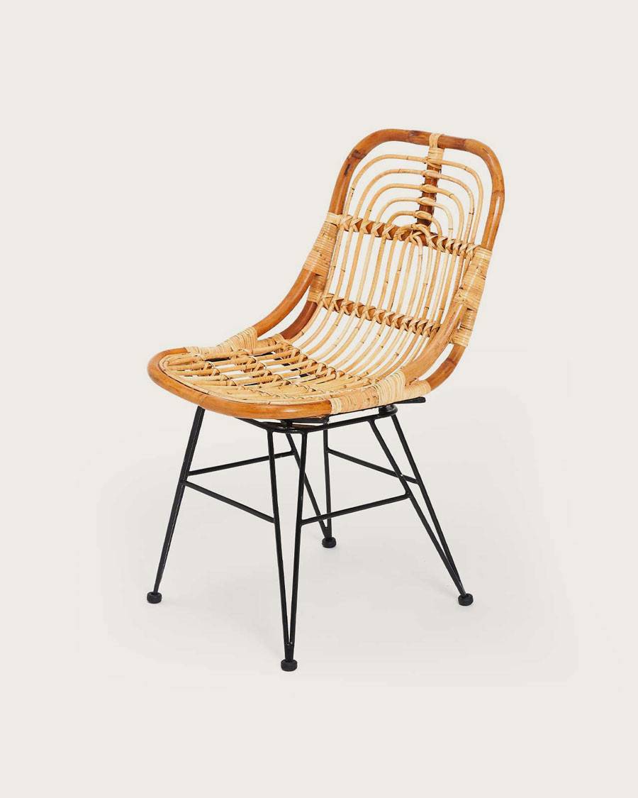 Villa- Lot de 4 chaises en rotin naturel et pied métal - UNIQKA - Imagen 1