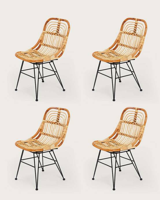 Villa- Lot de 4 chaises en rotin naturel et pied métal - UNIQKA - Imagen 9