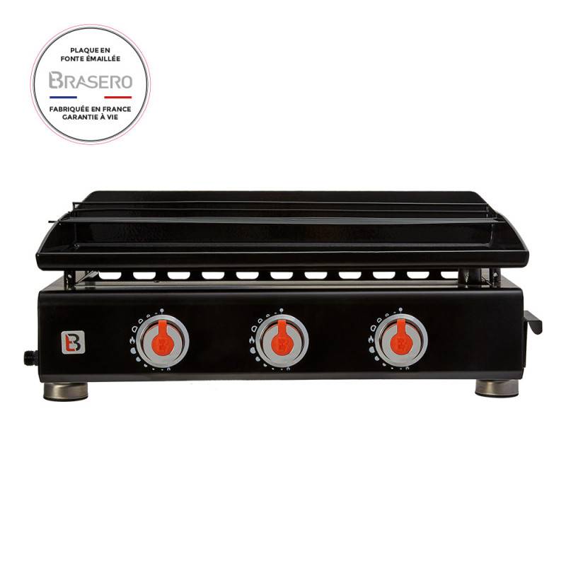 Brasero - Plancha à gaz Silvia II G 3 Feux - BRASERO - Plaque Fonte émaillée fabriquée en France - 67 x 34 cm - 7,5 kW + Housse OFFERTE - Imagen 2