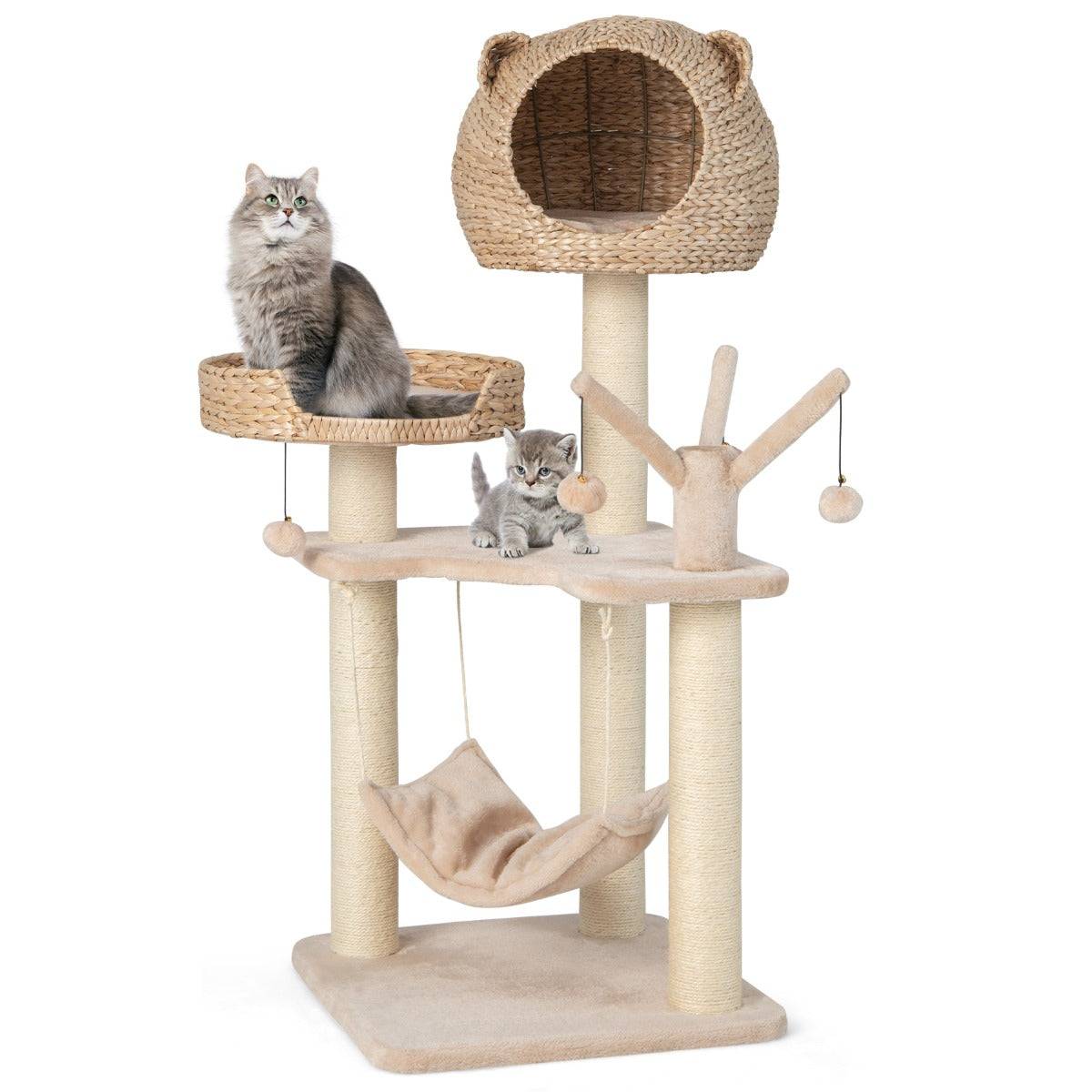 Helloshop26 - Arbre à chat 121 cm à 5 niveaux avec boules et hamac suspendues centre d'activités pour chats avec niche et poteaux en sisal - Imagen 2