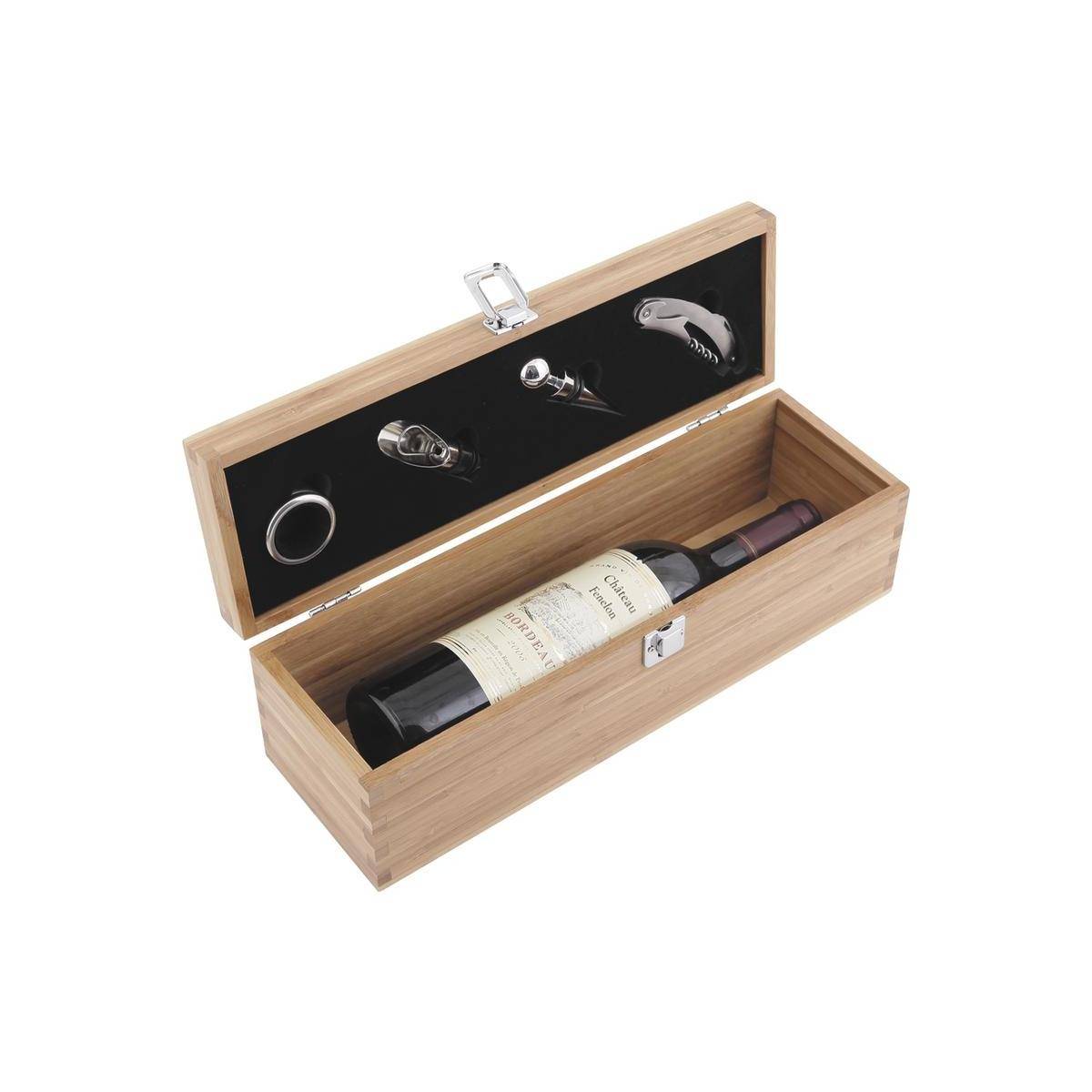 Aubry Gaspard - Coffret bouteille vin en bambou – 4 accessoires inox – Élégant et naturel - Imagen 1