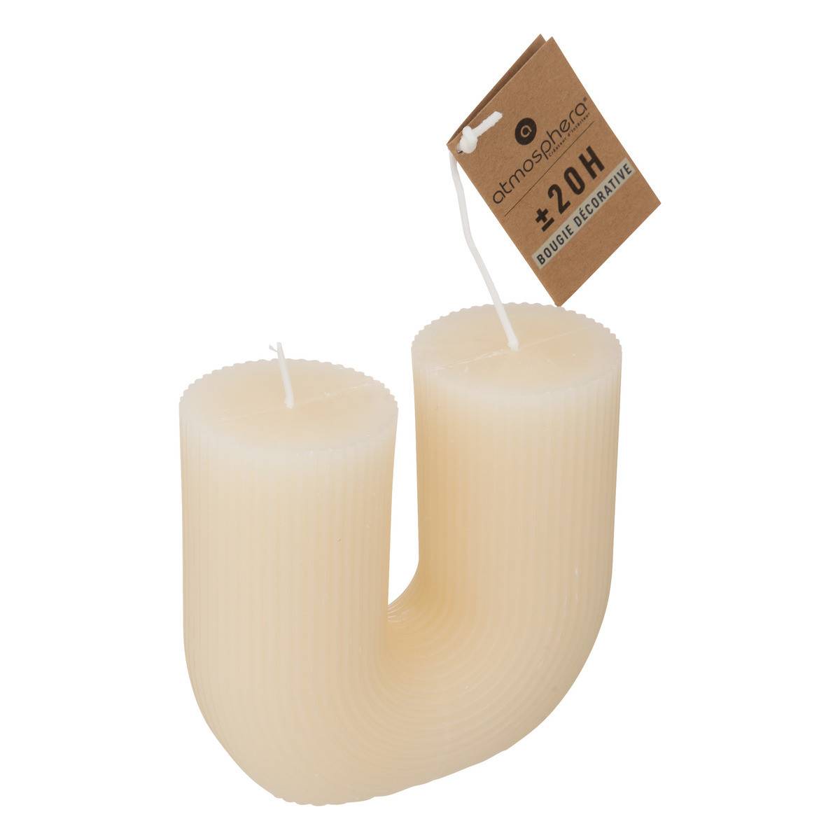 Bougie décorative striée en forme de U Blanc Ivoire 11 x 12 cm - Image 2