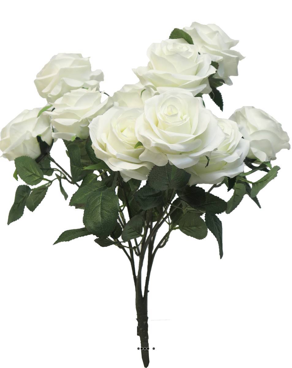 Artificielles - Bouquet de rose Paris artificielle, 10 têtes, H42cm Blanc neige - BEST - couleur: Blanc neige - Imagen 2