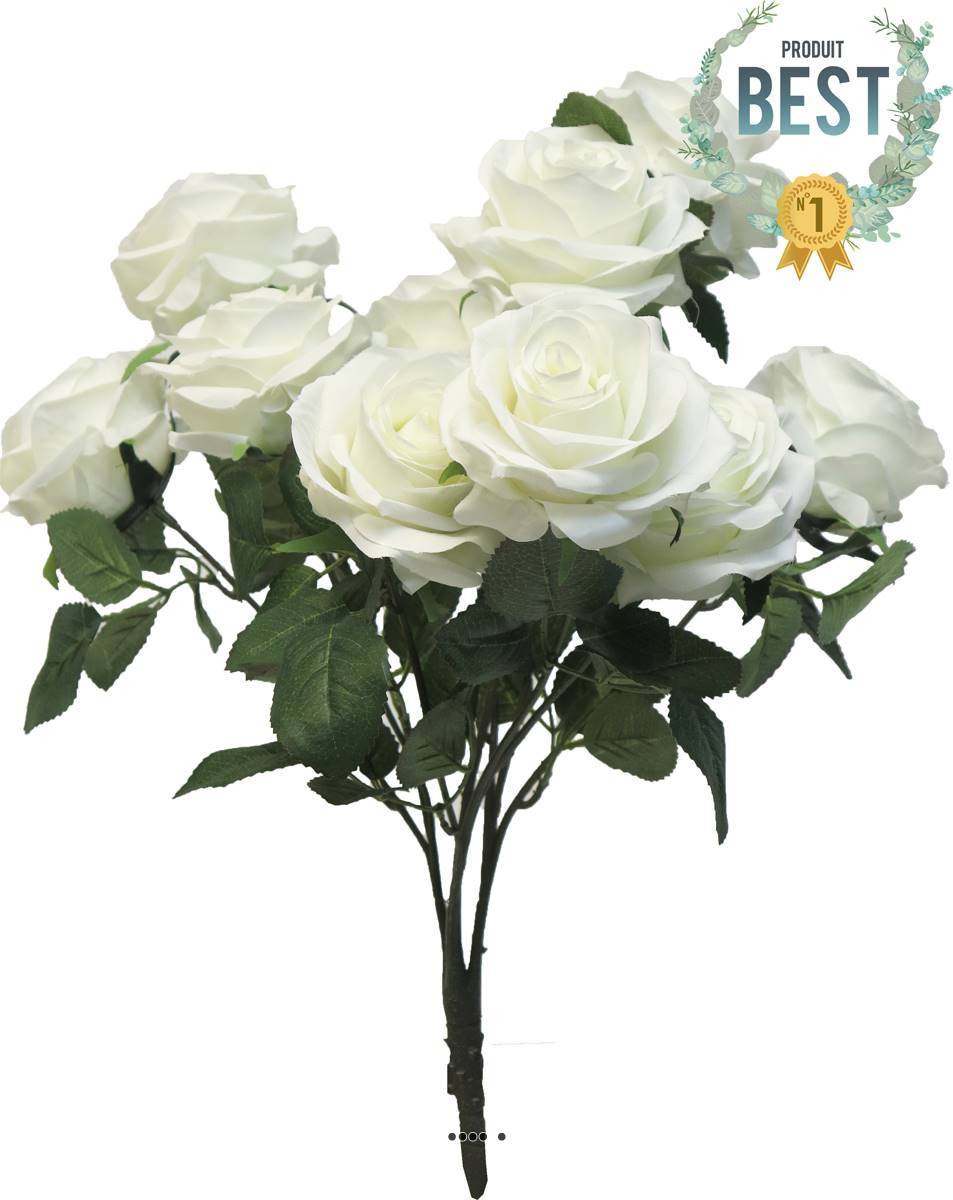 Artificielles - Bouquet de rose Paris artificielle, 10 têtes, H42cm Blanc neige - BEST - couleur: Blanc neige - Imagen 1