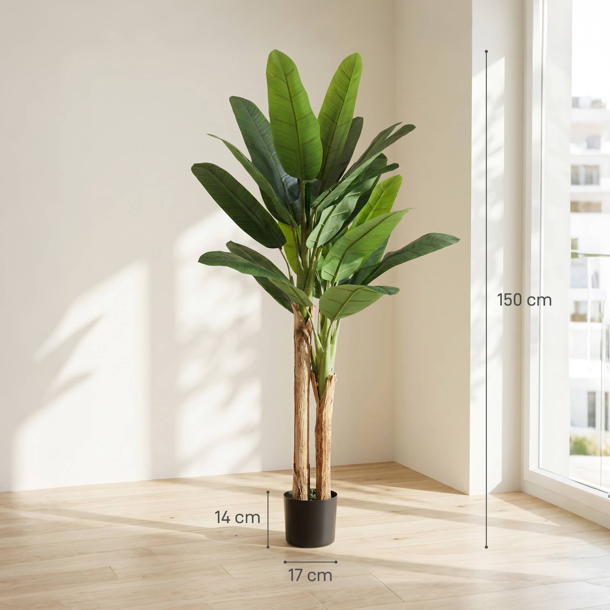 Lot de 2 plantes artificielles intérieurs 150 cm bananiers en pot décoration pour maison, bureau, salon, chambre - Image 5