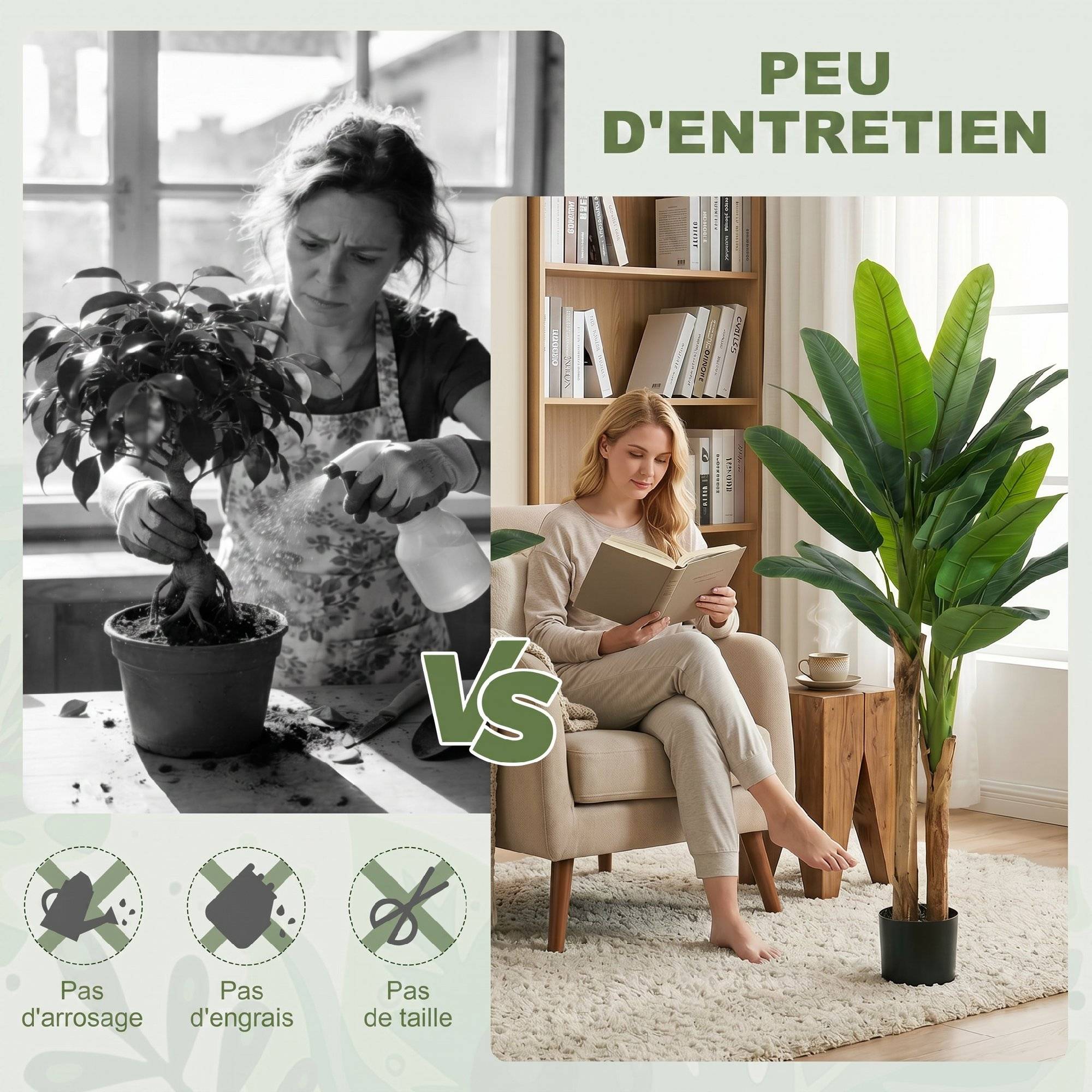 Lot de 2 plantes artificielles intérieurs 150 cm bananiers en pot décoration pour maison, bureau, salon, chambre - Image 8