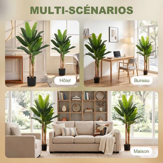 Lot de 2 plantes artificielles intérieurs 150 cm bananiers en pot décoration pour maison, bureau, salon, chambre - Image 7