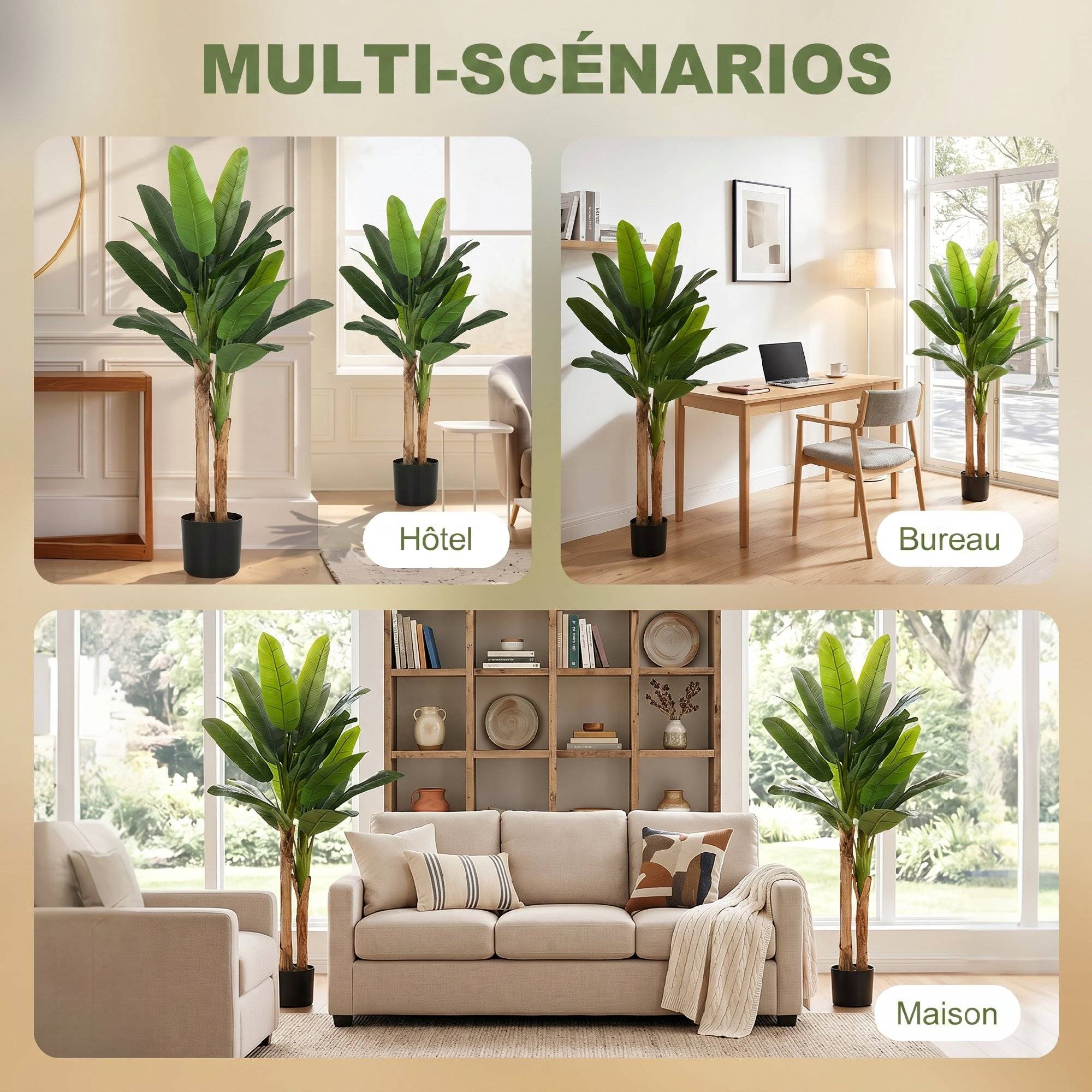 Lot de 2 plantes artificielles intérieurs 150 cm bananiers en pot décoration pour maison, bureau, salon, chambre - Image 7