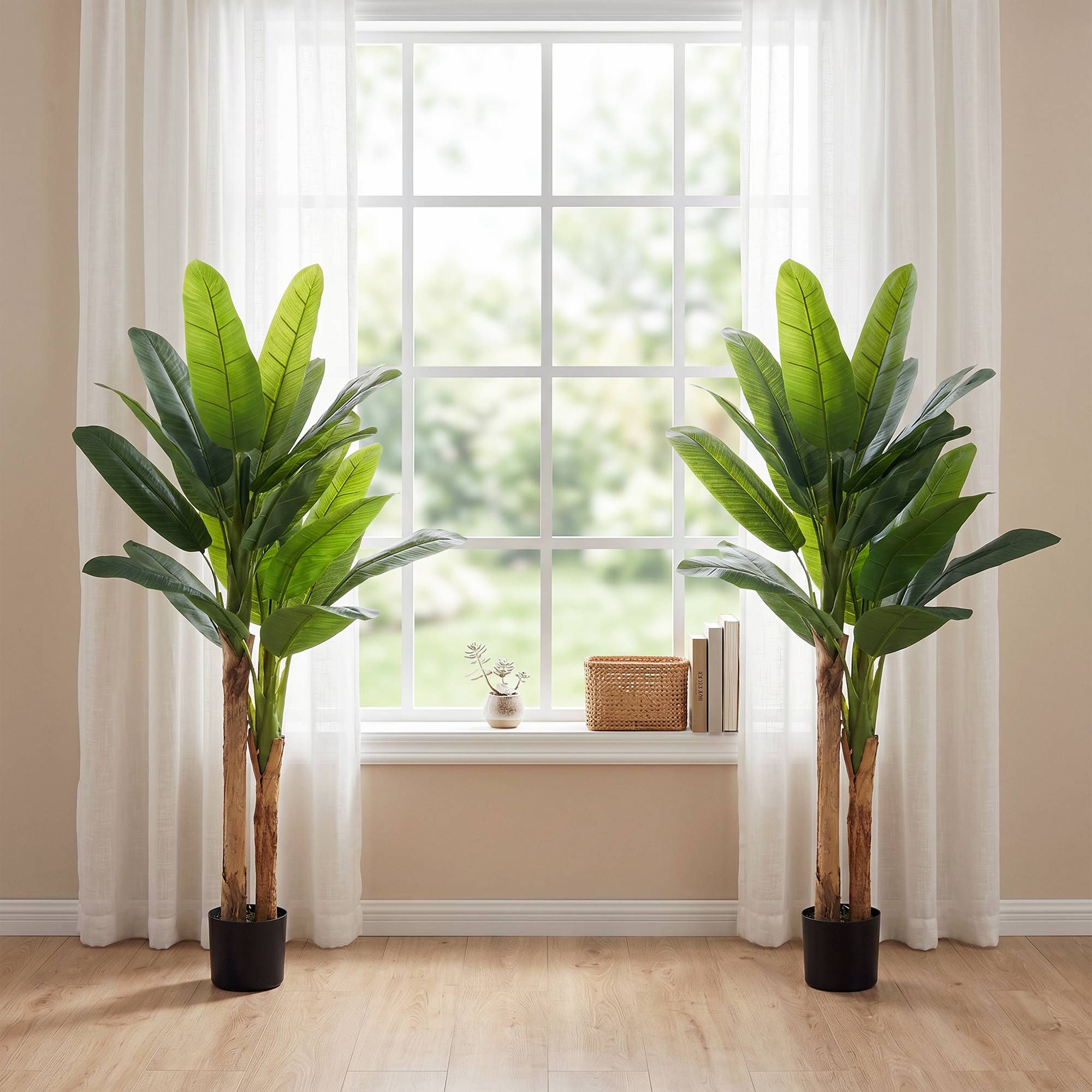 Lot de 2 plantes artificielles intérieurs 150 cm bananiers en pot décoration pour maison, bureau, salon, chambre - Image 4