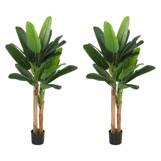Lot de 2 plantes artificielles intérieurs 150 cm bananiers en pot décoration pour maison, bureau, salon, chambre - Image 2