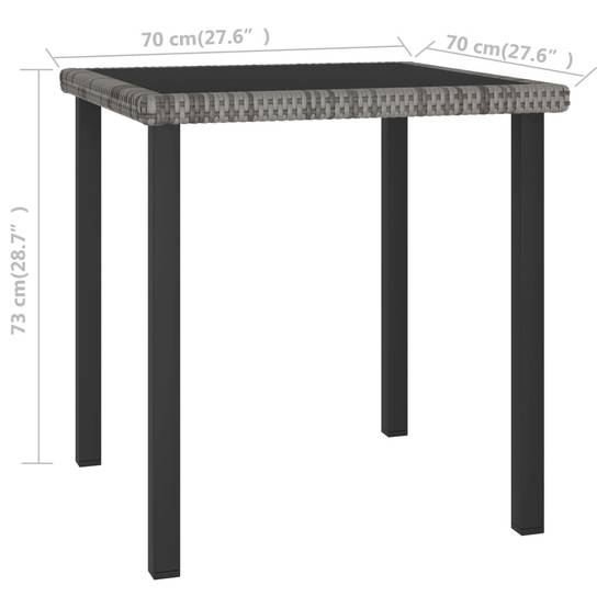 Table de Jardin Carrée 70x70cm en Résine Tressée Grise et Verre Trempé pour 2 Personnes – ComfortXL Outdoor Living - Image 4