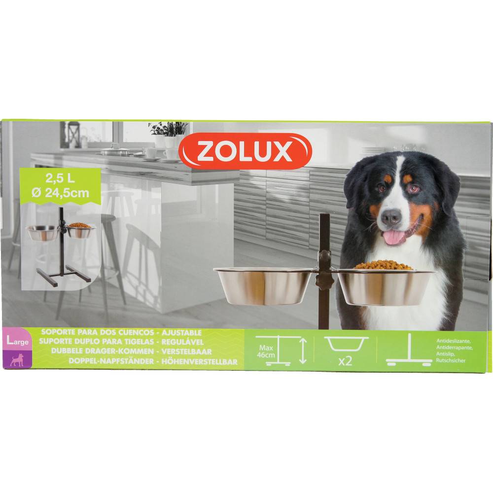 Zolux - Support Réglable & 2 Écuelles Inox - L.27 x l.50 x H.51,5 cm - Image 2