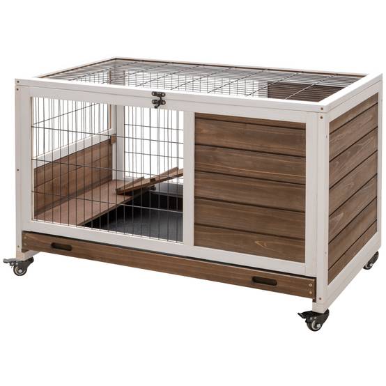 Clapier pour petits animaux avec toit ouvrant et bac amovible 90 x 53 x 59 cm Marron - Image 2