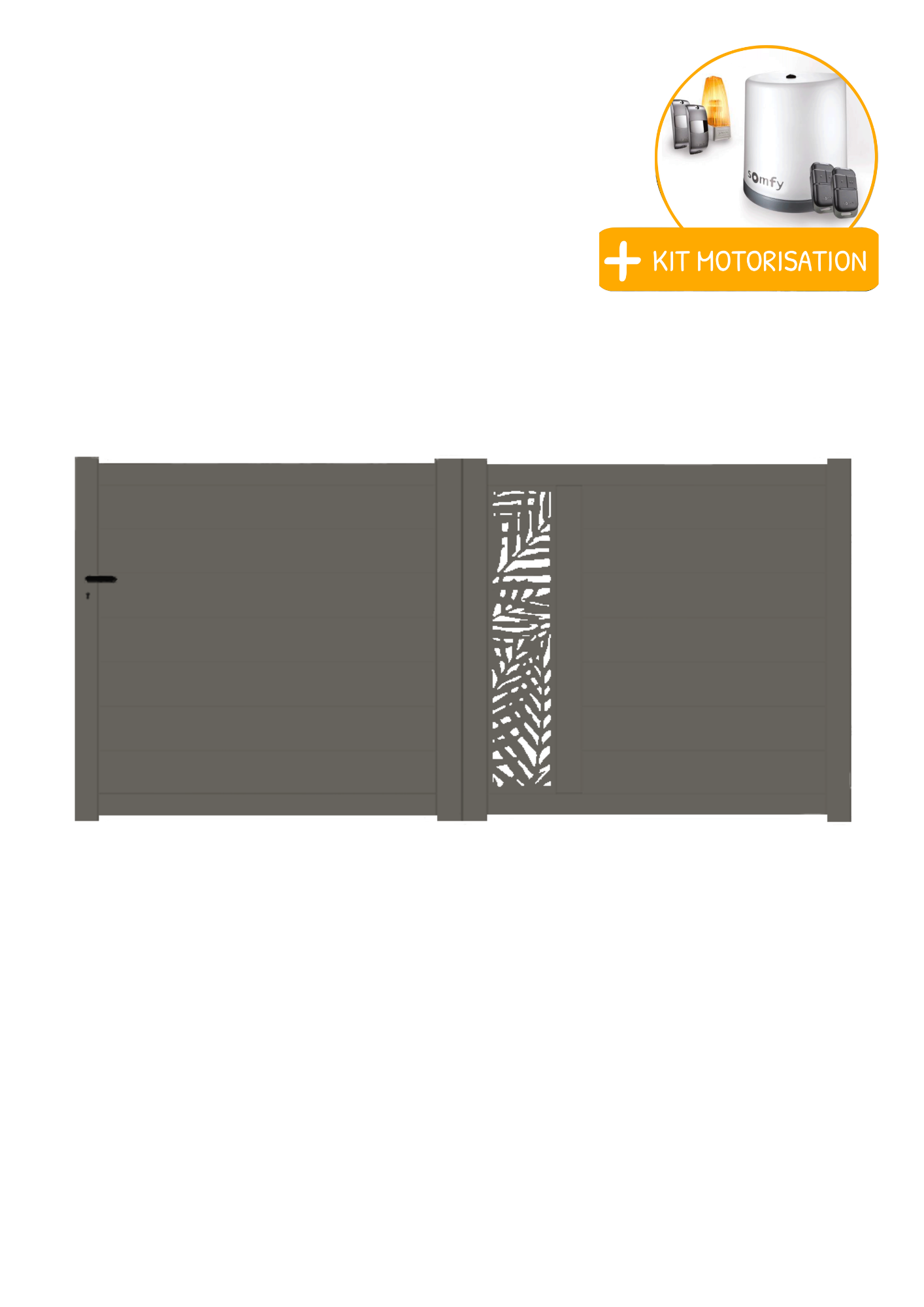 Portail Packit - Portail alu coulissant découpe laser en kit +MOT dim. L.3500 (entre piliers) X H.1500 mm  Gris Quartz (RAL 7039)
