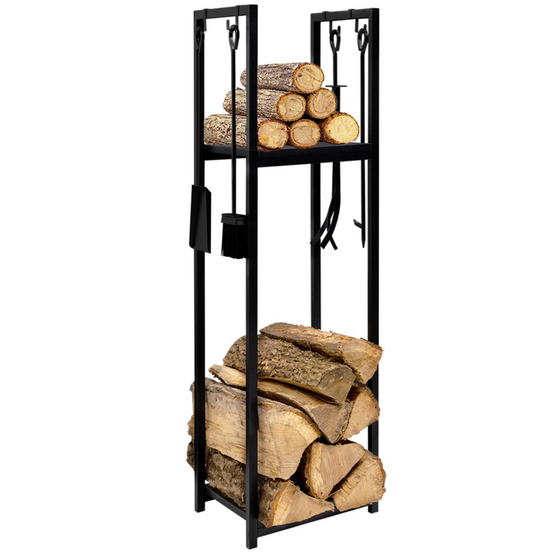 Range bûches vertical avec accessoires 2 étagères H.112 CM pour cheminée - Image 2