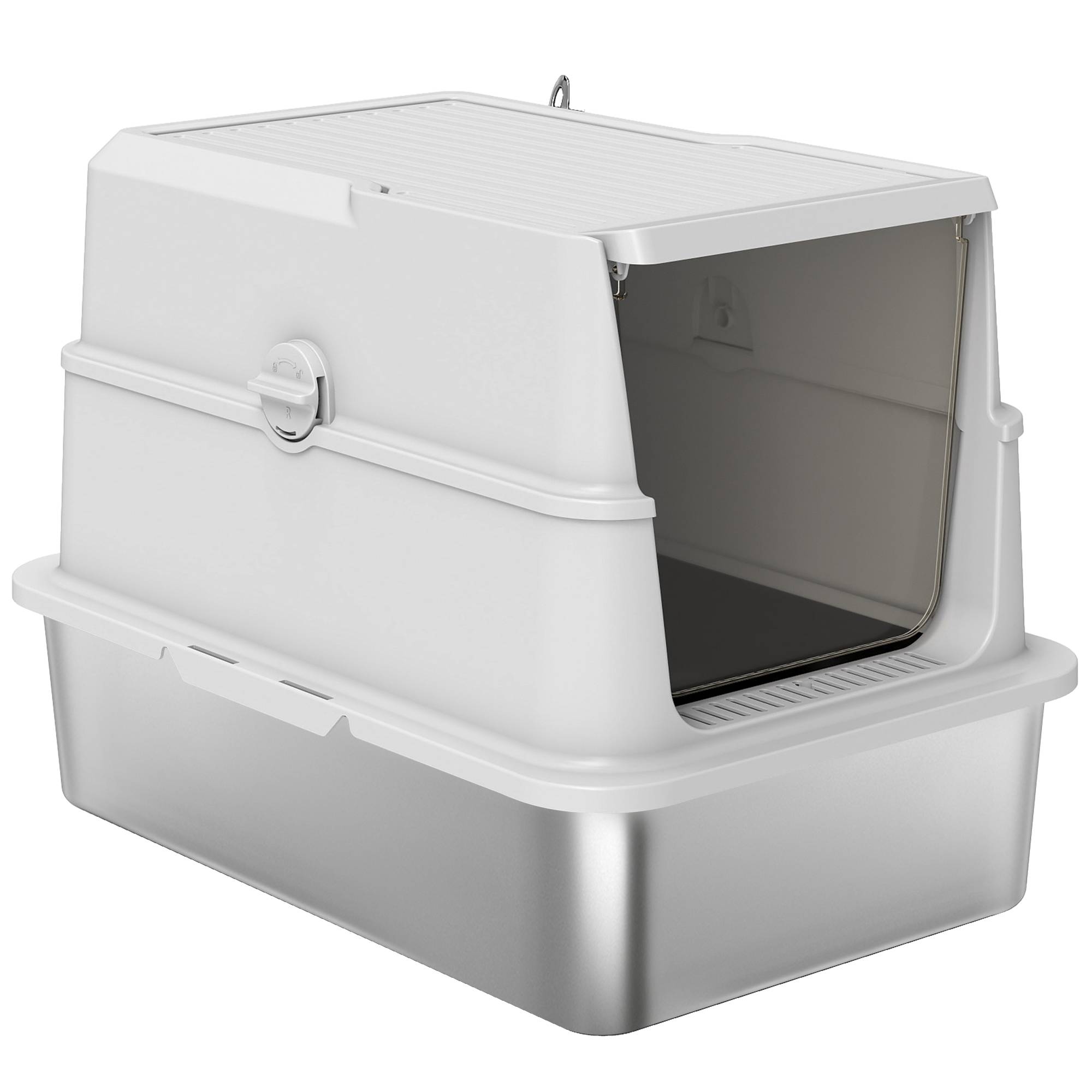 Maison de toilette acier plastique pour chat intérieur anti-odeurs 60cm gris clair - ComfortXL Outdoor Living - Image 2