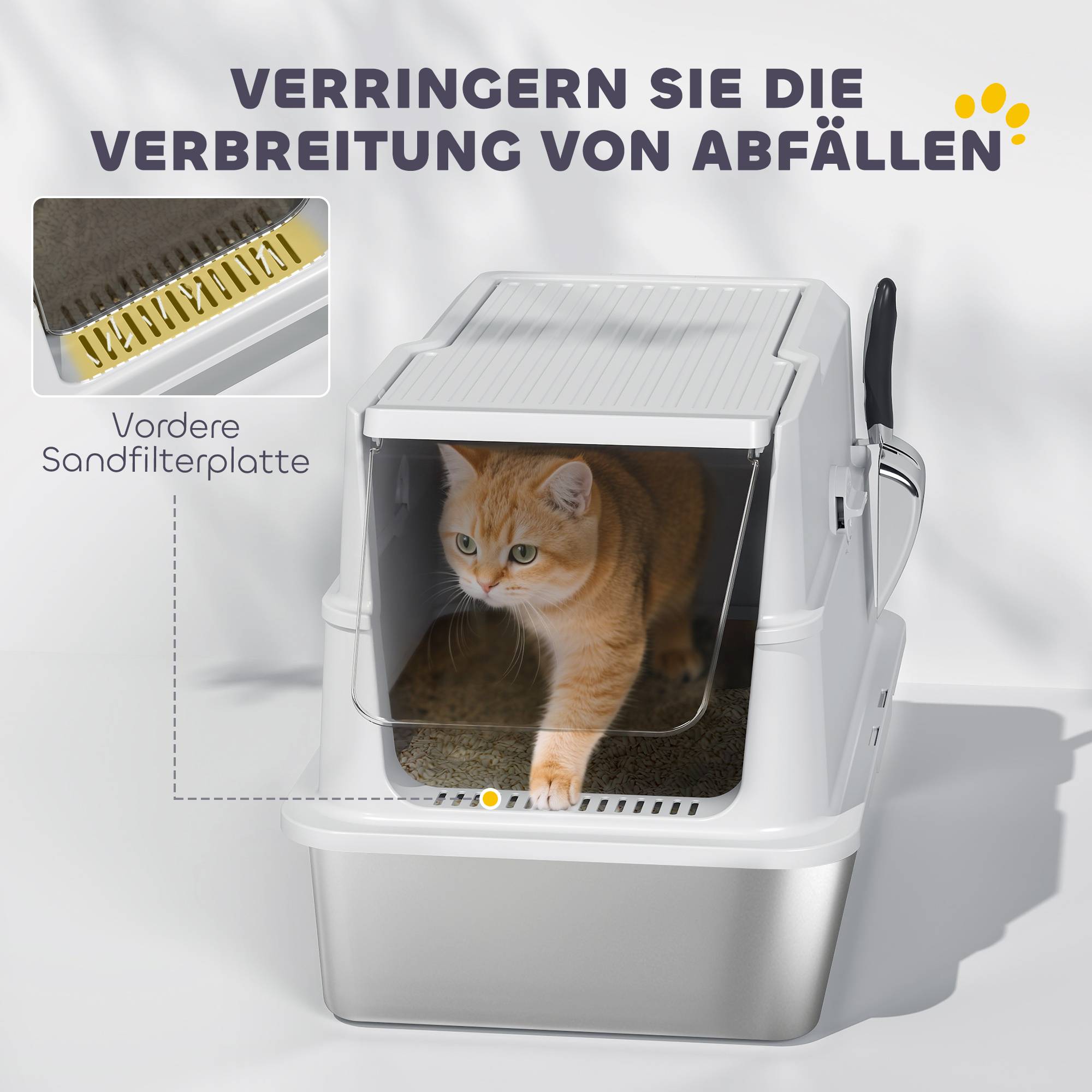 Maison de toilette acier plastique pour chat intérieur anti-odeurs 60cm gris clair - ComfortXL Outdoor Living - Image 10