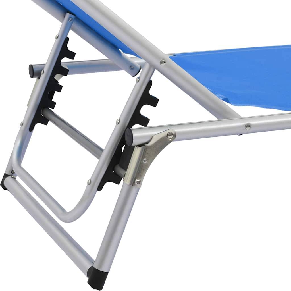 Chaise longue pliante aluminium plage avec pare-soleil réglable bleu - ComfortXL Outdoor Living - Image 8