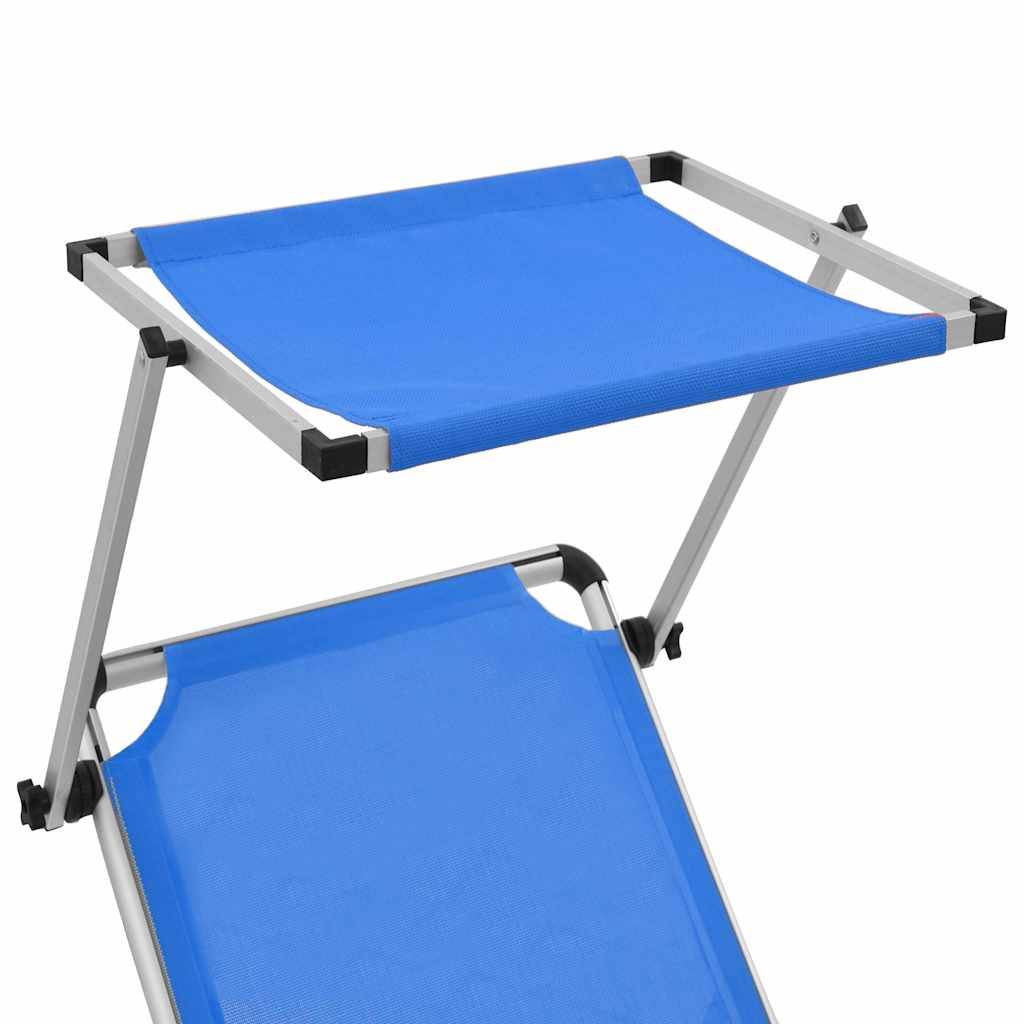 Chaise longue pliante aluminium plage avec pare-soleil réglable bleu - ComfortXL Outdoor Living - Image 6
