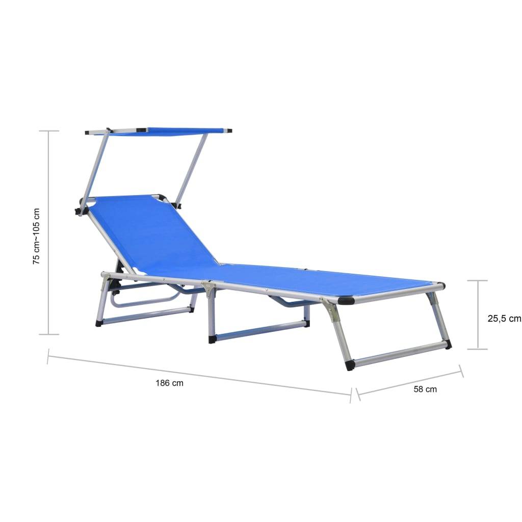 Chaise longue pliante aluminium plage avec pare-soleil réglable bleu - ComfortXL Outdoor Living - Image 10