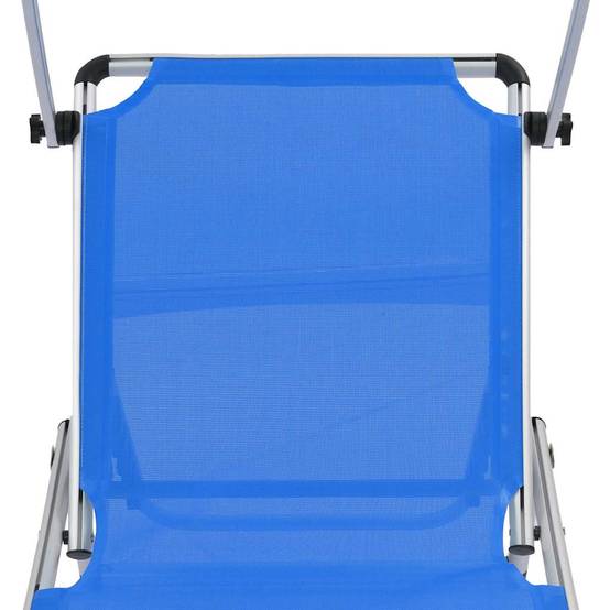 Chaise longue pliante aluminium plage avec pare-soleil réglable bleu - ComfortXL Outdoor Living - Image 7