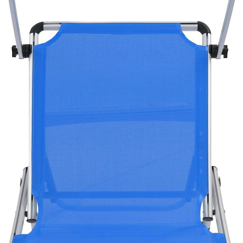 Chaise longue pliante aluminium plage avec pare-soleil réglable bleu - ComfortXL Outdoor Living - Image 7