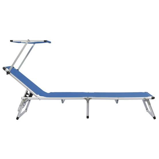 Chaise longue pliante aluminium plage avec pare-soleil réglable bleu - ComfortXL Outdoor Living - Image 3