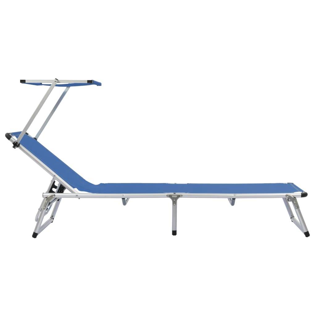 Chaise longue pliante aluminium plage avec pare-soleil réglable bleu - ComfortXL Outdoor Living - Image 3