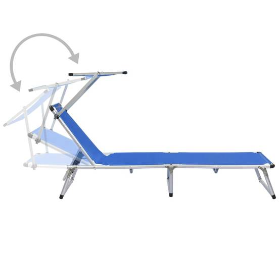 Chaise longue pliante aluminium plage avec pare-soleil réglable bleu - ComfortXL Outdoor Living - Image 2