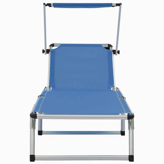 Chaise longue pliante aluminium plage avec pare-soleil réglable bleu - ComfortXL Outdoor Living - Image 4