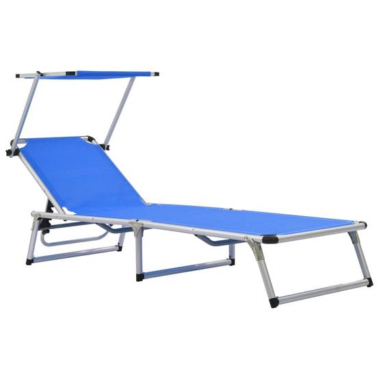 Chaise longue pliante aluminium plage avec pare-soleil réglable bleu - ComfortXL Outdoor Living - Image 1