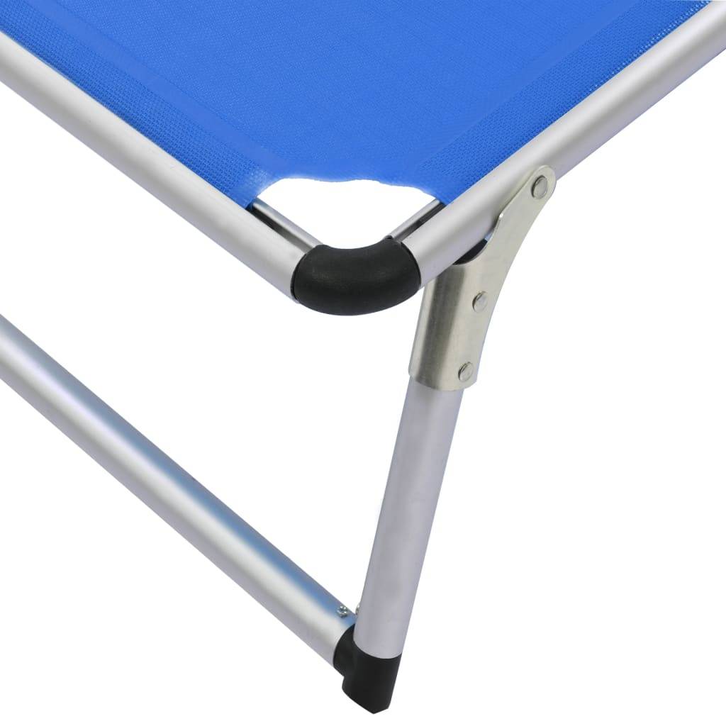 Chaise longue pliante aluminium plage avec pare-soleil réglable bleu - ComfortXL Outdoor Living - Image 9