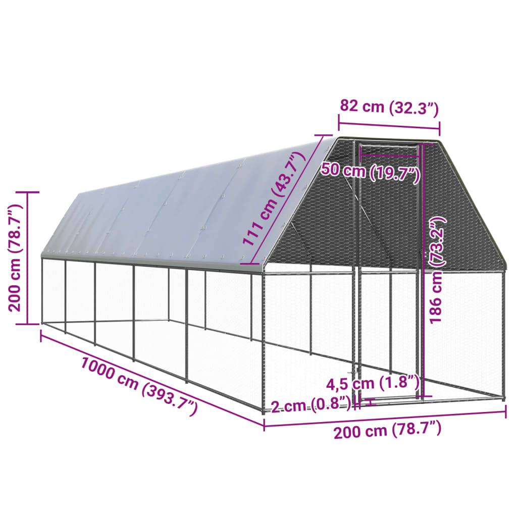 Enclos poulailler extérieur 2x10x2 m acier galvanisé avec bâche de toit – ComfortXL Outdoor Living - Image 5