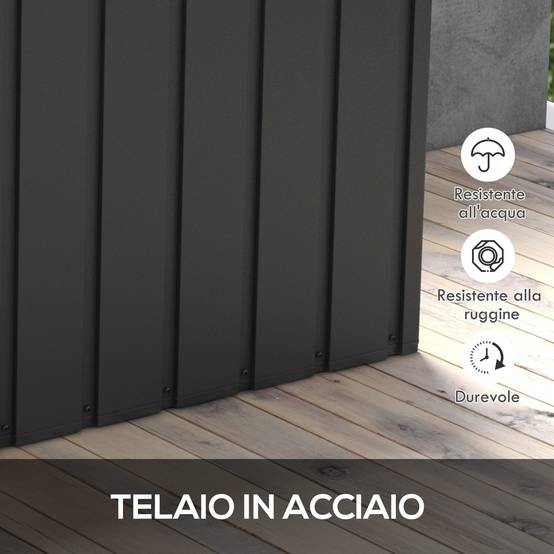 Coffre de rangement 450L en acier pour terrasse avec roulettes Gris foncé 125x61x70cm - ComfortXL Outdoor Living - Image 7