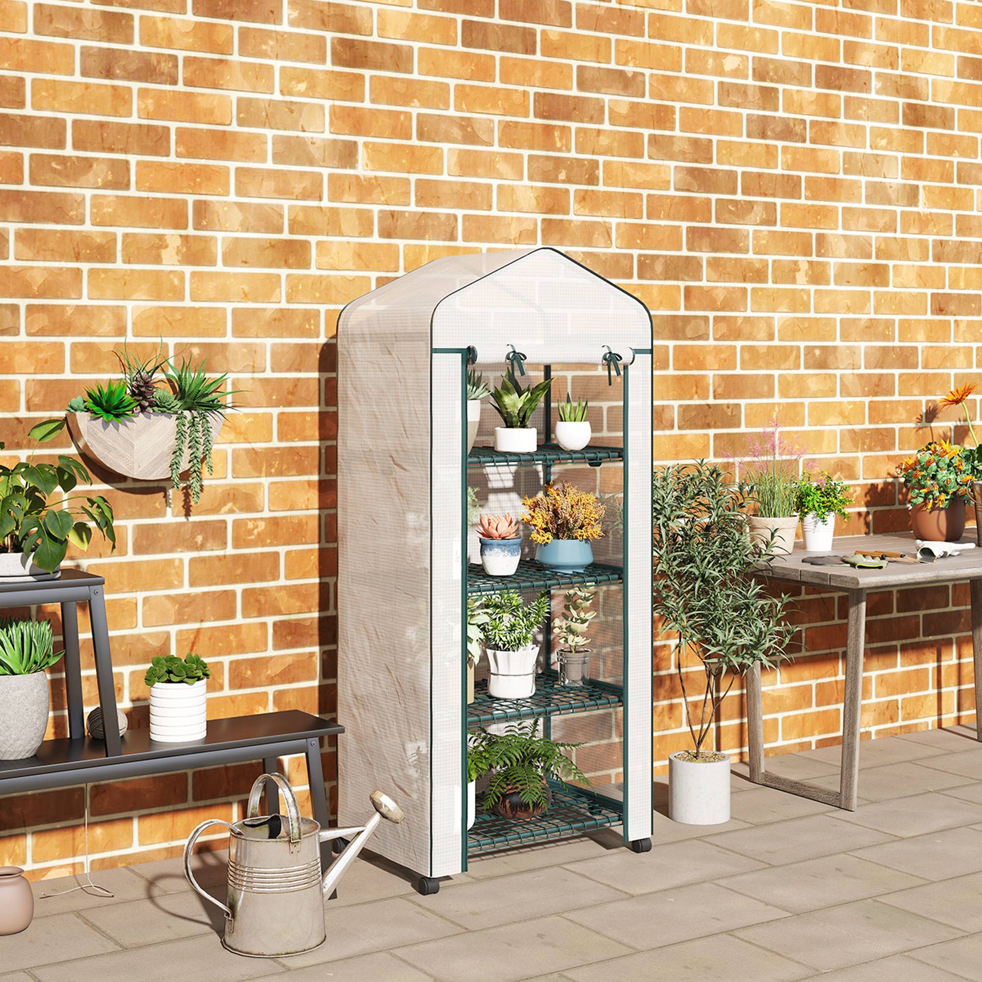 Sans Marque - Serre aluminium mini-serre châssis froid 4 étagères 69x50x165 cm blanche - Image 4