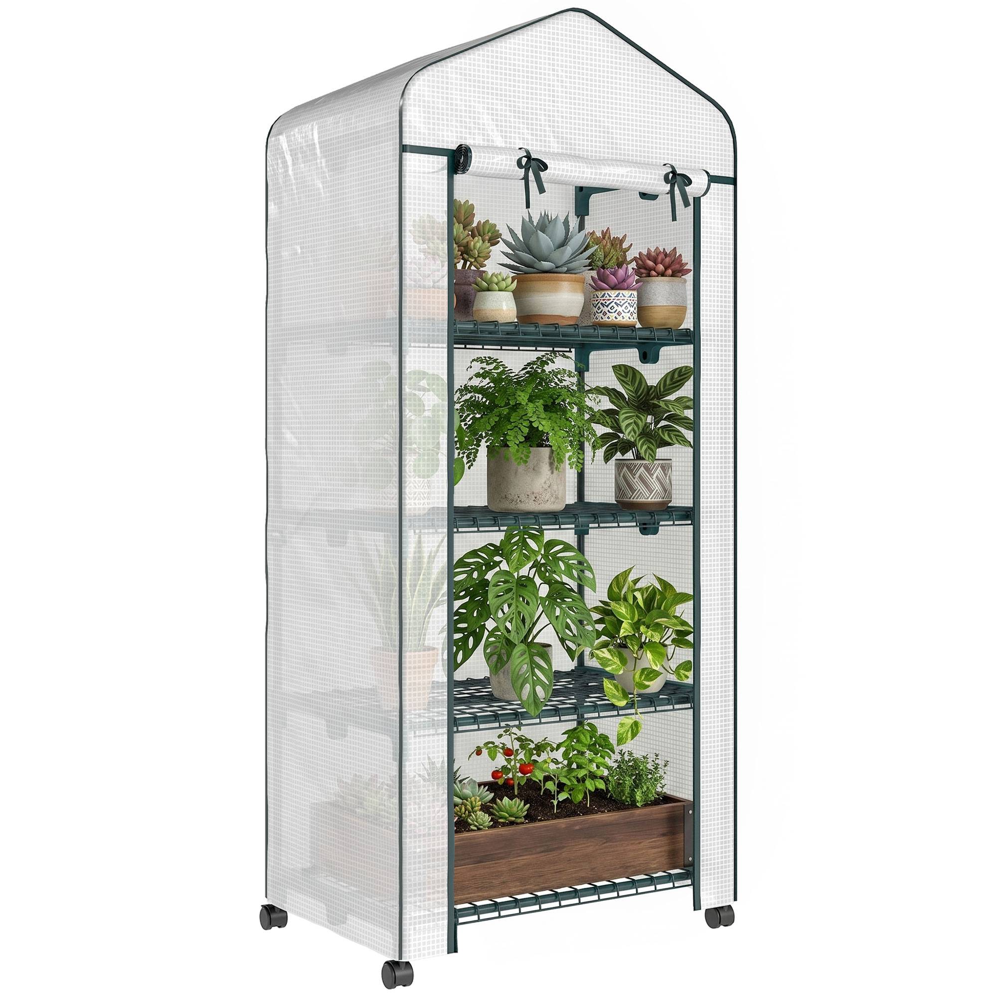 Sans Marque - Serre aluminium mini-serre châssis froid 4 étagères 69x50x165 cm blanche