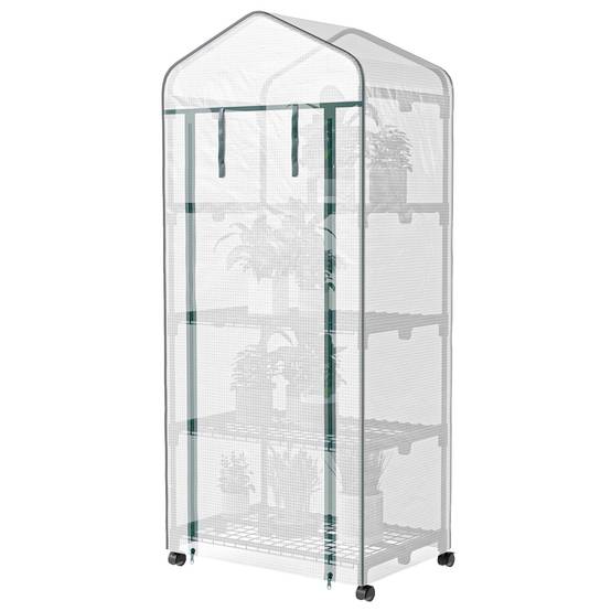 Sans Marque - Serre aluminium mini-serre châssis froid 4 étagères 69x50x165 cm blanche - Image 2