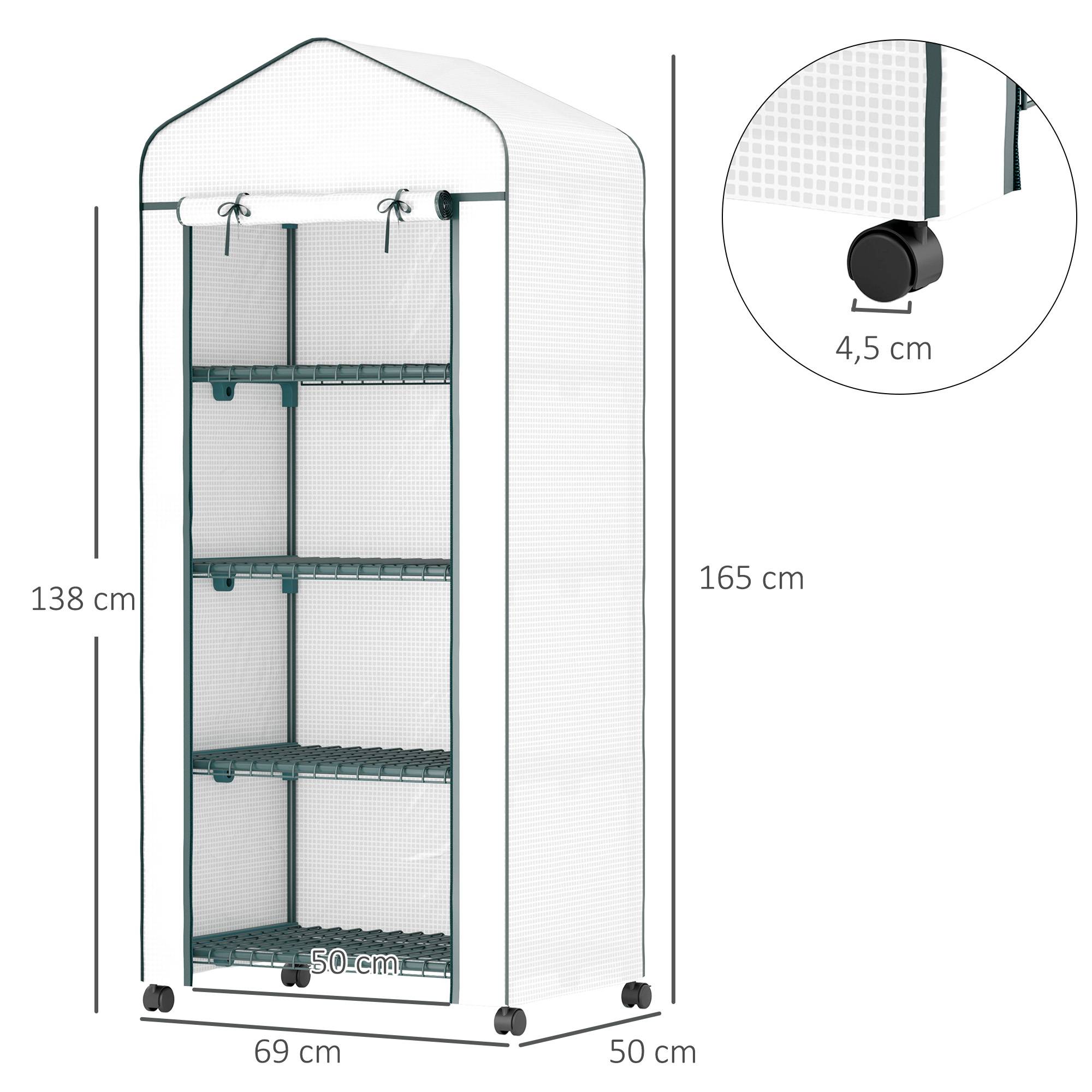 Sans Marque - Serre aluminium mini-serre châssis froid 4 étagères 69x50x165 cm blanche - Image 5