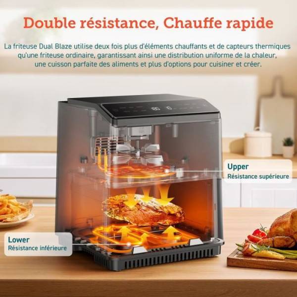 Friteuse Electrique  sans huile COSORI - Dual Blaze Chef Edition - Capacité 6,4L - 12 programmes - 5 brochettes et 1 grille - 1700W - Noir - Image 2